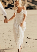 Boho Wedding Dresses V-Neck A Line Bridal Gowns Romantic Robe De Soriee