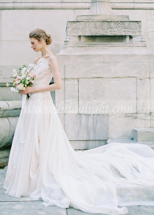 Blush Pink&White Wedding Dresses Dreamy Romantic Bridal Gowns Robe De Soriee
