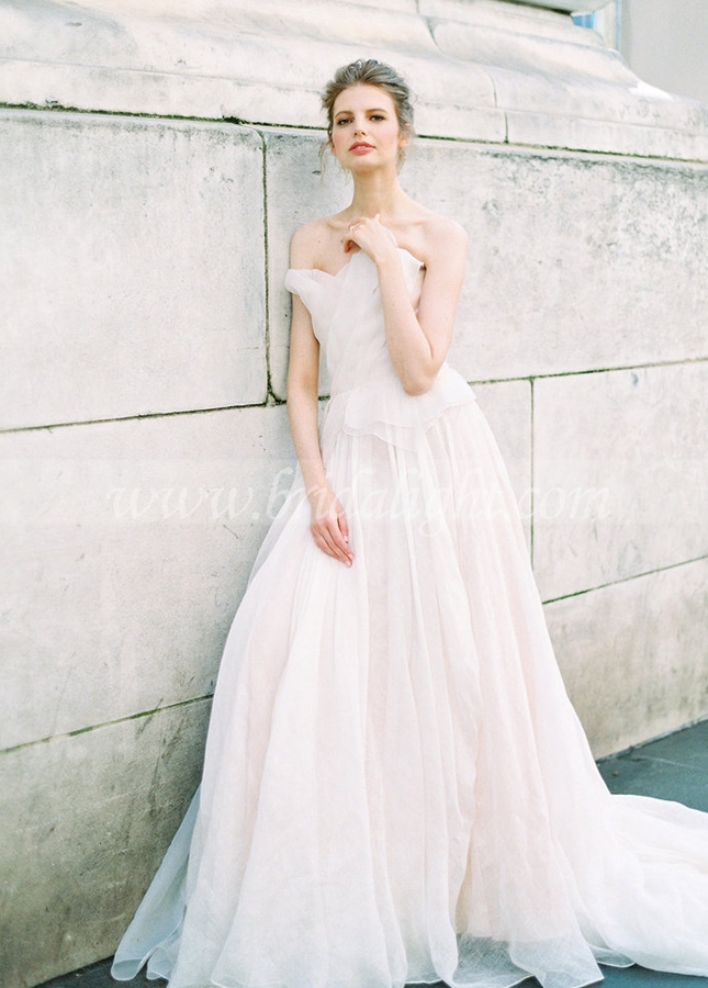 Blush Pink&White Wedding Dresses Dreamy Romantic Bridal Gowns Robe De Soriee