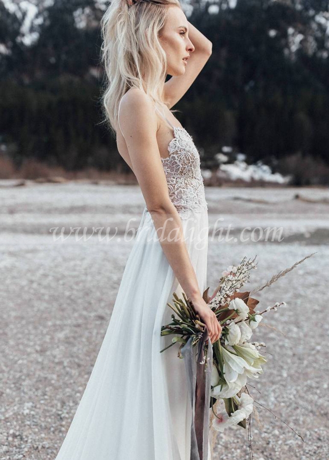 Bohemian Chiffon Wedding Dresses Spaghetti Sexy Lace Bridal Gowns Lace Up Vestido De Noivas Chic