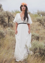 Black Sashes Elegance Bridal Gowns Deep V-Neck Vestido De Noivas Bohemian Wedding Bride