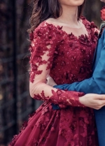 Burgundy Long Sleeves Modest Wedding Dresses