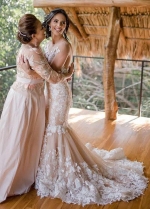 Blush Champagne Mermaid Wedding Dresses Flower Lace Dreamy Bridal Gowns