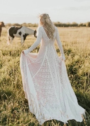 Boho Lace Long Sleeves Wedding Dresses