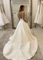 Chic Lace Satin Wedding Gown with Plunging Neckline