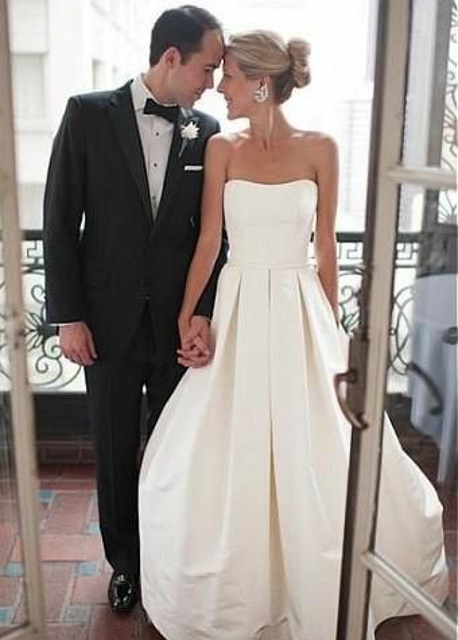 Curve Strapless Satin Wedding Gown with Box Pleats