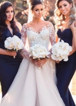 Cathedral Train Wedding Dress with Lace Long Sleeves