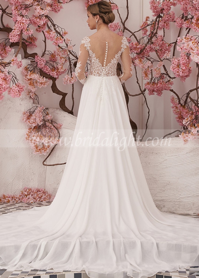 Chiffon Bridal Dress with See Through Sleeves