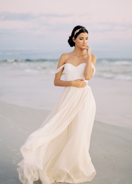 Chiffon Beach Wedding Dress with Lace Bodice
