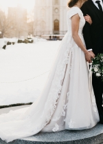 Classic Lace Tulle Cap Sleeves Wedding Gown