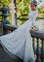 Cutout Back Long Sleeves Bridal Dress With Sleeves