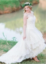 Country Style Corset Wedding Dress with Layers Lace Skirt