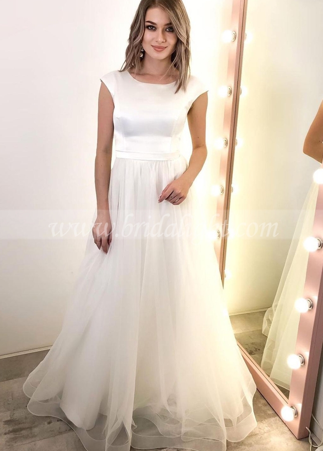 Cap Sleeves Off White Simple Outside Wedding Gowns Floor Length
