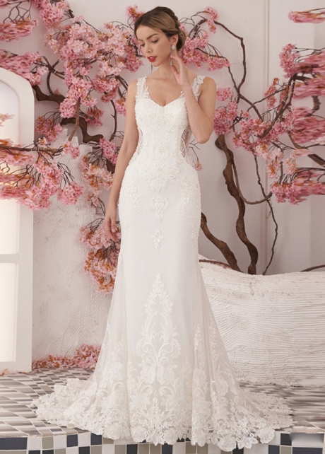 Classic Mermaid Appliques Tulle Wedding Dress See Through Back