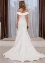 Chic Fit&flare Satin Bridal Dress with Off the Shoulder Neckline