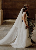 Cap Sleeve Chiffon Wedding Dresses Cutout Back Bridal Gowns