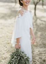 Crepe Wedding Dresses with Cape Simple Elegant Bridal Gowns Bohemian Vestido De Noiva Chic