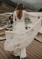 Classical Fairy Wedding Dresses Long sleeve Lace Mermaid Bridal Gowns Vestido de Noivas Backless Chic Robe de Soriee