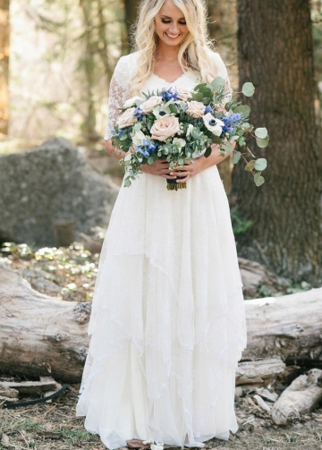 Country Style Modest Tulle Bride Dress With Sleeves
