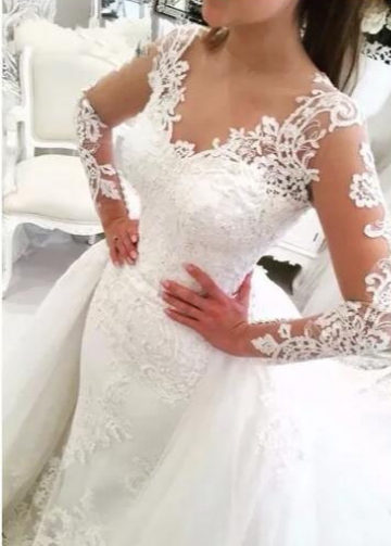 Detachable Skirt Wedding Dress Saudi Arabia Bridal Wedding Gowns Dubai Luxury Sleeve Mermaid Vestido De Noiva