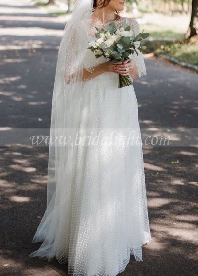 Dots Tulle Floor Length Vintage Wedding Dresses