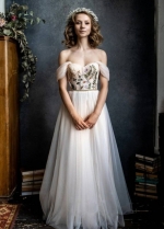 Elegant Faire Wedding Dresses Off The Shoulder Modest Bride Dress