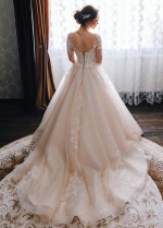 Elegant Fairy Lace Wedding Dresses With Train Long Sleeves Bridal Dress Gown