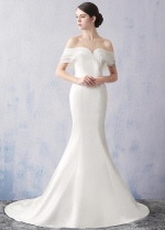 Elegant Off the Shoulder Satin Mermaid Long Wedding Dresses
