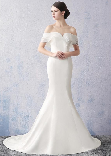 Elegant Off the Shoulder Satin Mermaid Long Wedding Dresses