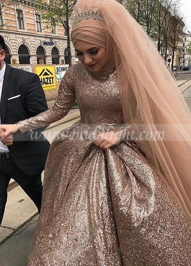 Elegant Muslim Wedding Dresses Sequin Middle Esat Vestios De Novia