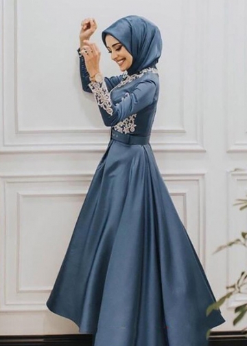 Elegant Simple Muslim Wedding Dress Formal Evening Gown