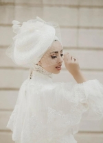 Elegant Long Muslim Wedding Bridal Gown Lace Edge Tulle Bride Dress