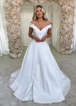 Fold Off-the-shoulder Satin Wedding Gowns 2023