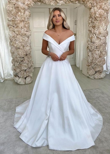Fold Off-the-shoulder Satin Wedding Gowns 2022