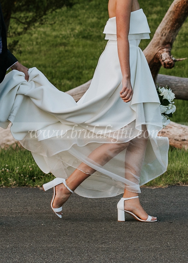Fold Strapless Hi-lo Wedding Dress for Summer