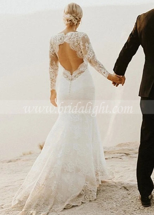 Fit&Flare Long Lace Dress for Wedding Bridal Gowns
