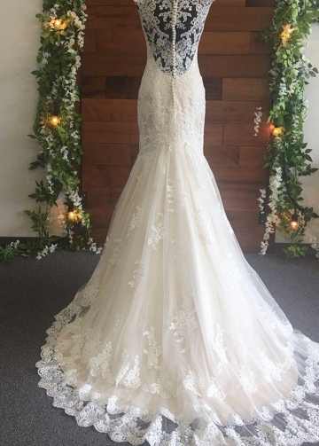 Fit&Flare Classic Lace Wedding Dresses with V-neckline