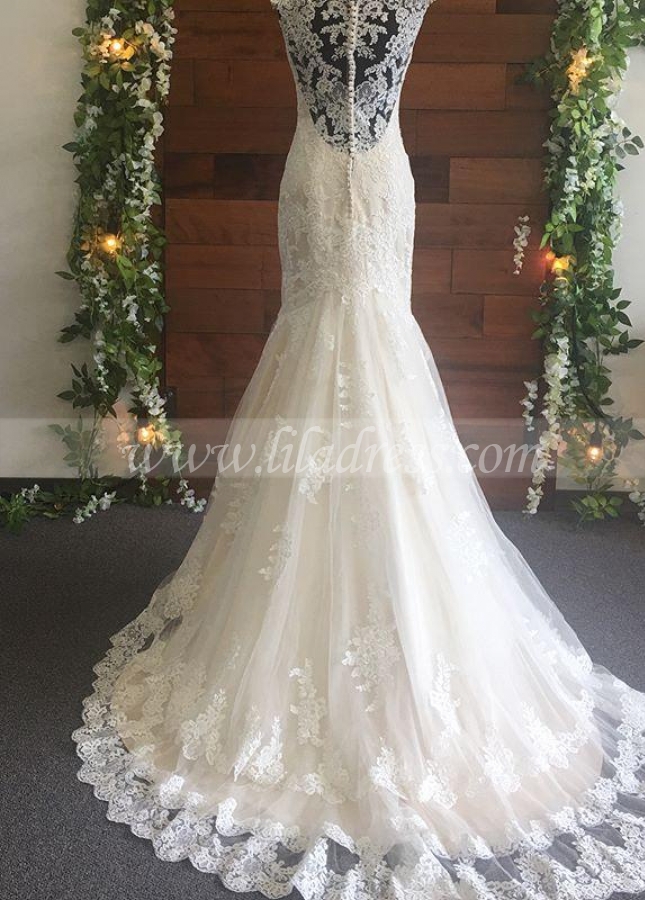 Fit&Flare Classic Lace Wedding Dresses with V-neckline