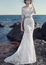 Fit&Flare Lace Two Piece Wedding Dresses with Half Length Sleeves