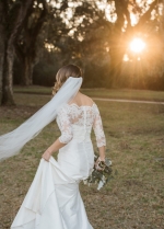 Fit&Flare Off-the-shoulder Wedding Gown with Scalloped Lace Sleeves