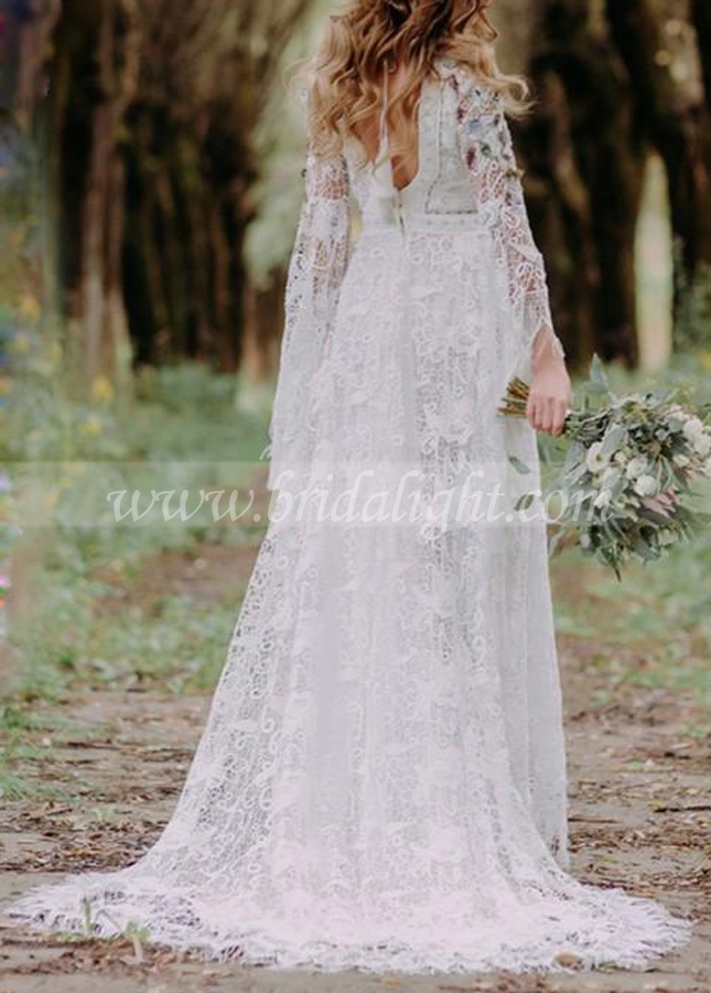 Flare Sleeve Lace Wedding Dresses Romantic Fashion Vestido De Noivas