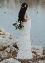 Flare Sleeve Wedding Dresses V-Neck Bohemian Bridal Gowns