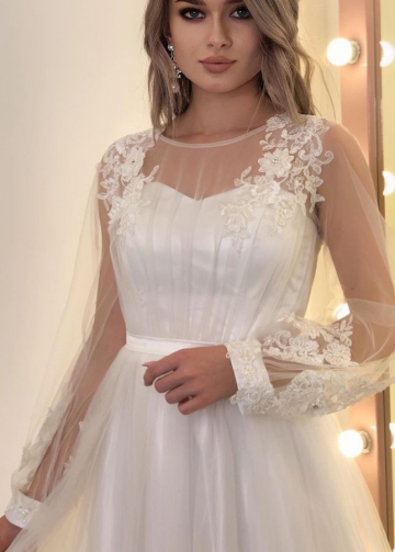 Floor Length See Through Long Sleeves Wedding Dresses