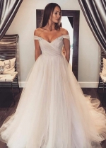 Glamorous Tulle Wedding Gown with Rhinestones Off-the-shoulder