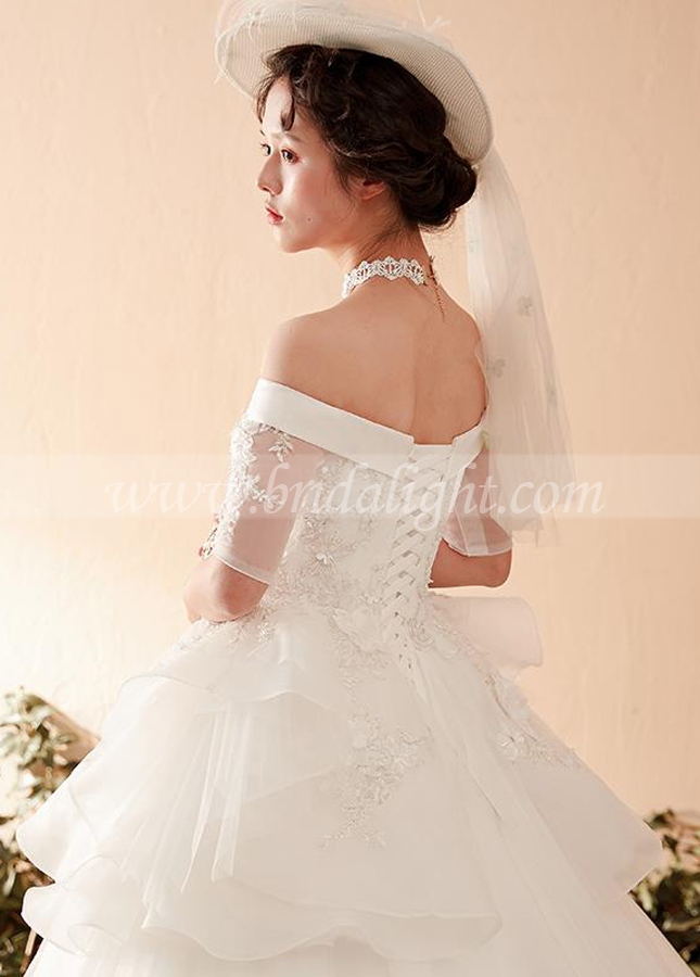 Gorgeous Appliques Lace Chapel Train A-Line Wedding Dress 2023