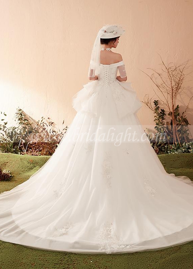 Gorgeous Appliques Lace Chapel Train A-Line Wedding Dress 2022
