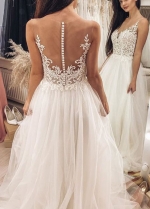Gorgeous A-line Illusion Neckline Tulle Wedding Dresses