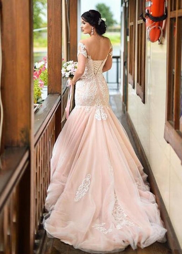 Gorgeous Mermaid Wedding Dresses 2023 Elegant Appliqued Lace Tulle Trumpet Bridal Gowns With Lace-up Back