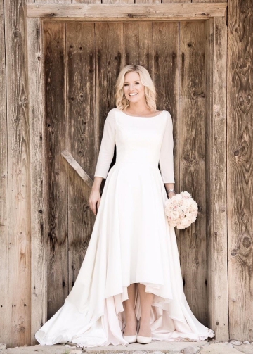 High Low Casual Wedding Dresses with 3/4 Sleeves