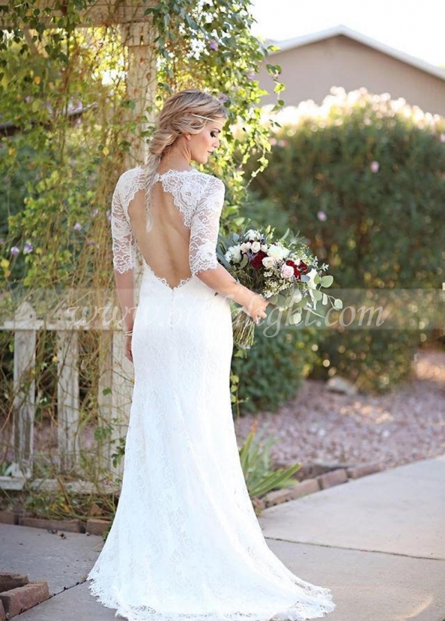 Half Sleeves Lace Bride Dresses vestido de noiva de renda